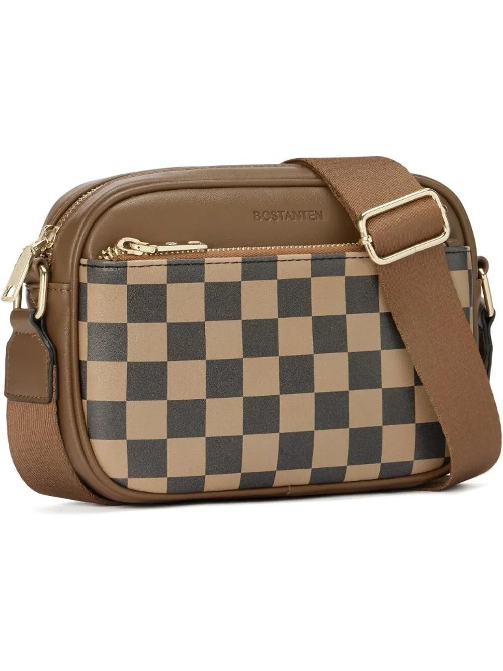 Women's Coffee Leather Crossbody Purses Shoulder Handbags with Wide Strap